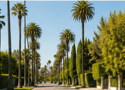 Palm-lined street in Beverly Hills