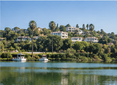 Silver Lake reservoir with hillside homes