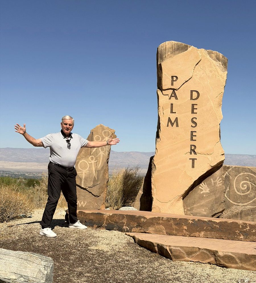 Steve James at the Palm Desert city sign