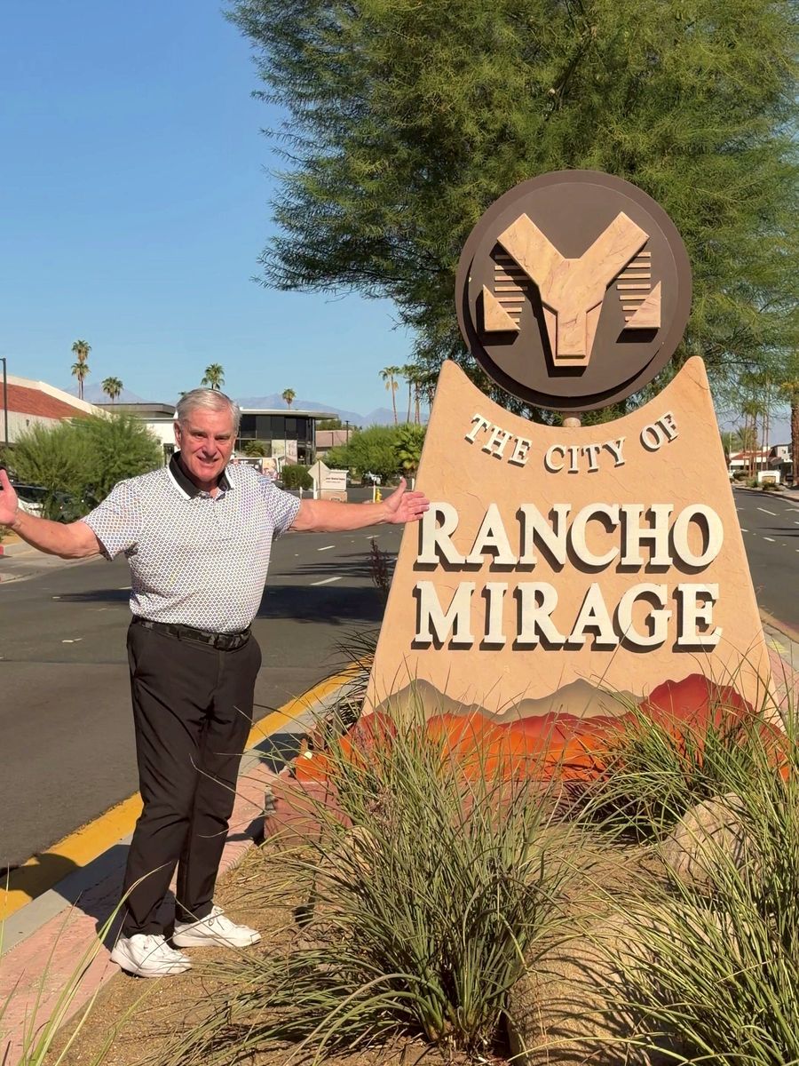 Steve James at the City of Rancho Mirage sign